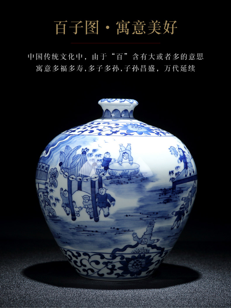 Jingdezhen ceramic vase flower arrangement sitting room decoration decoration household large antique firewood blue and white vase the ancient philosophers