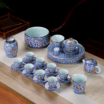 Hand-painted blue and white stalwart gold tea set set home Jingdezhen kung fu tea set tea cup tea artifact