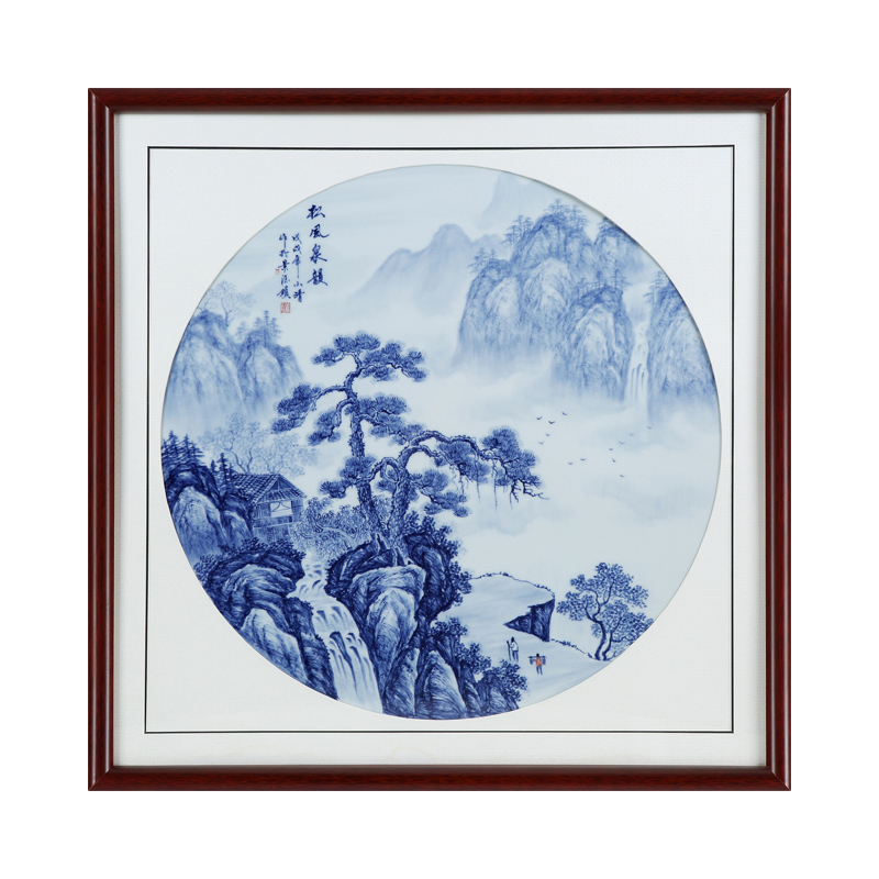 Jingdezhen porcelain plate painting blue and white porcelain plate painting landscape wind stream archaize sitting room adornment picture collection of pictures