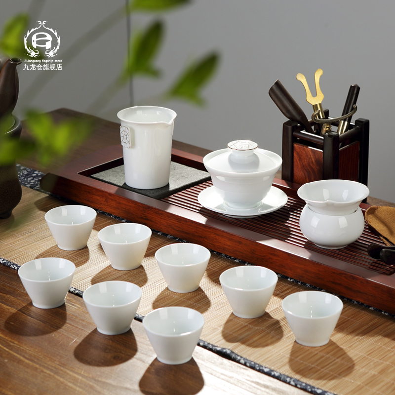 DH jingdezhen ceramic kung fu tea set the teapot teacup contracted household white porcelain cup tureen of a complete set of the bowl
