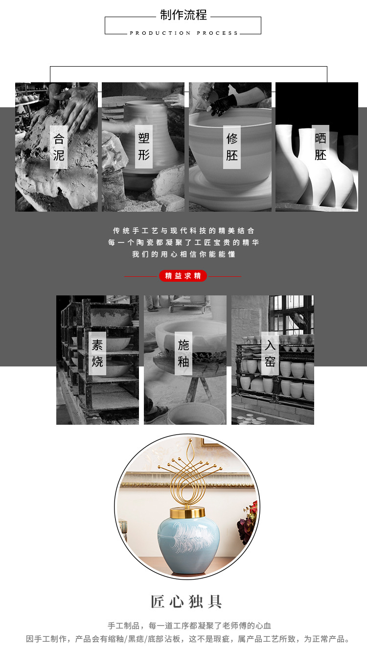 Creative light key-2 luxury furnishing articles vase household decoration jingdezhen hand - made ceramic vases, flower implement the sitting room porch place