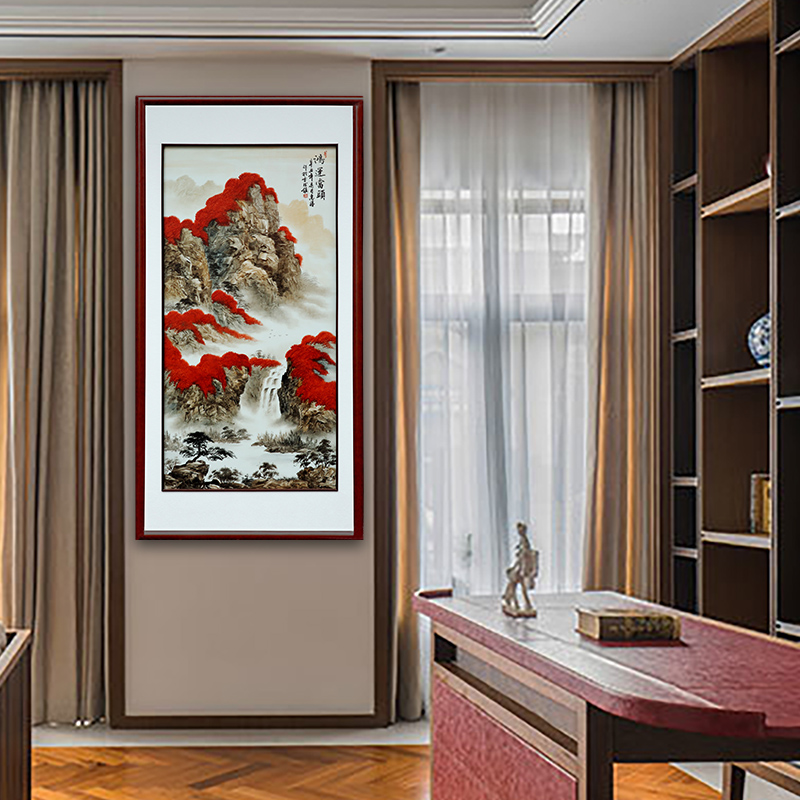 Jingdezhen hand - made porcelain plate painting landscapes solid wooden frame study hangs a picture of sofa sitting room porch decorate a picture in the background