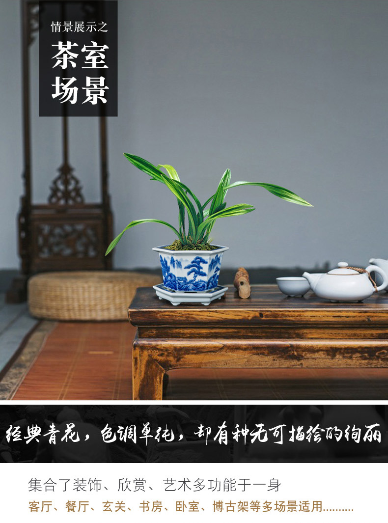 Jingdezhen porcelain hand - made flowerpot ceramic sitting room of Chinese style delicate checking flower pot in costly orchid flower POTS