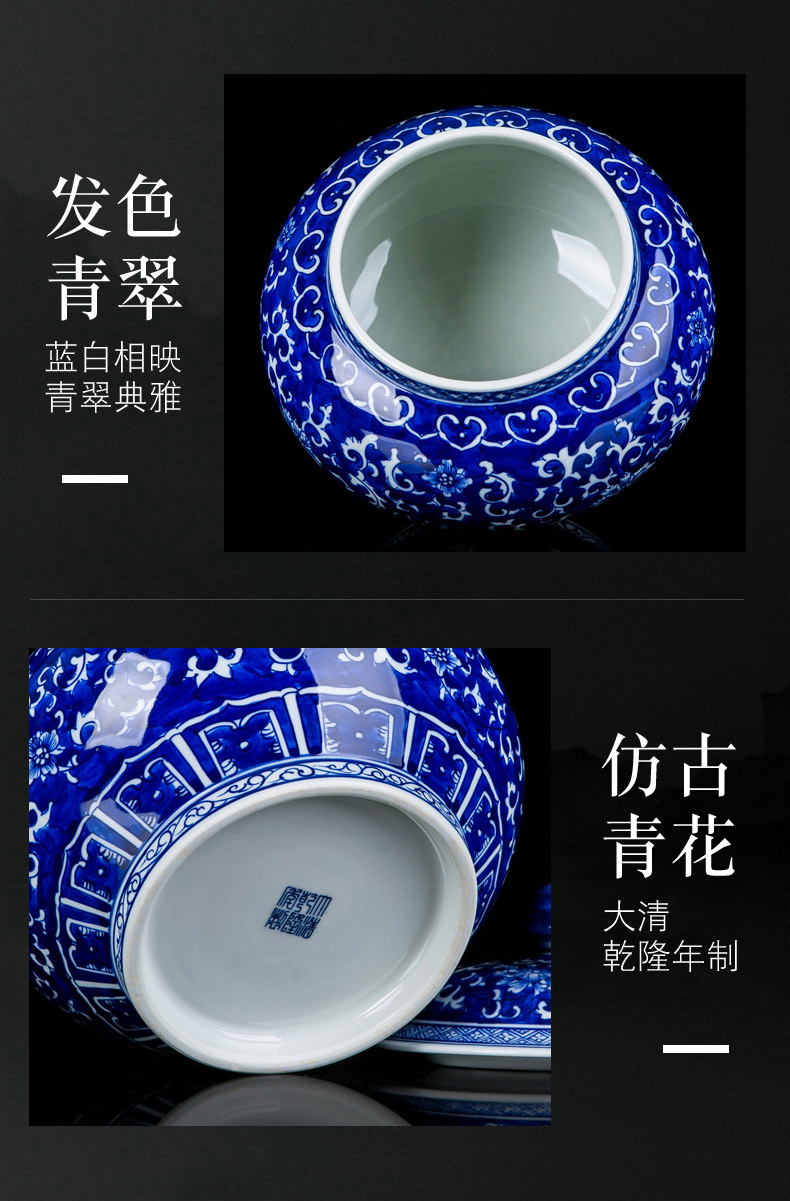 Jingdezhen blue and white porcelain tea pot seal tank general household furnishing articles accessories checking ceramic small jar