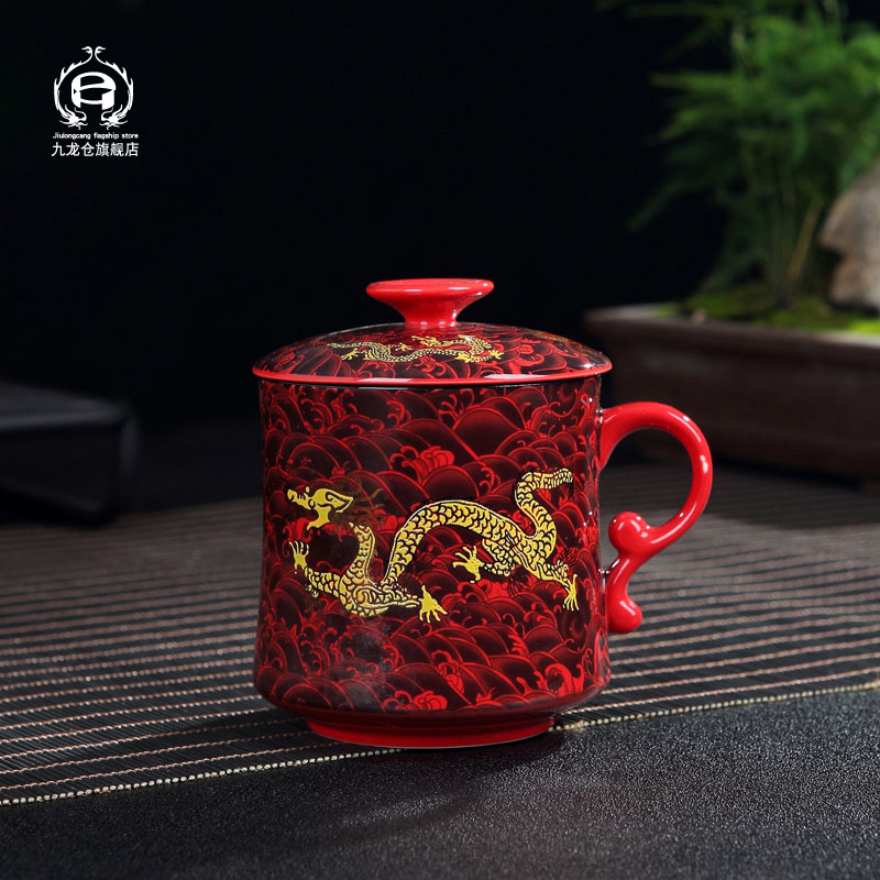 DH jingdezhen tea cups with cover tea household glass ceramic filter office large - capacity glass suits for