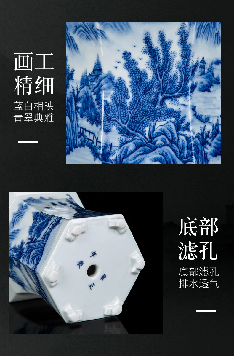 Jingdezhen blue and white porcelain hand - made six - party pot podocarpus potted orchid the plants flower huai household in the basin