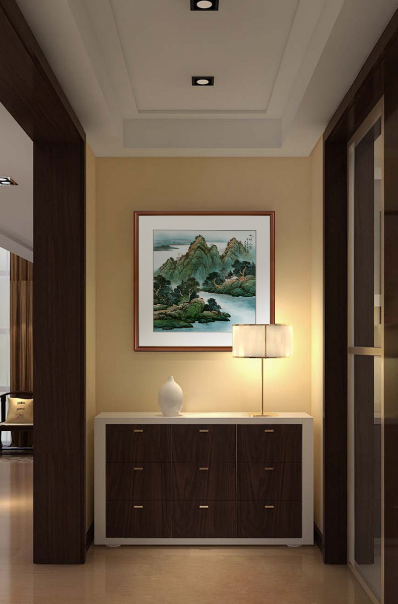 Chinese jingdezhen porcelain plate painting landscapes of manual coloured drawing or pattern adornment sitting room sofa setting wall is solid wooden frame, hang a picture