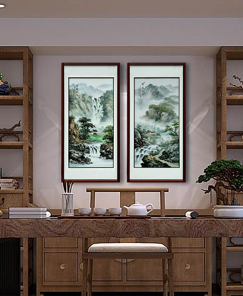 Hand made landscapes sitting room adornment jingdezhen porcelain plate painting study porch Chinese real wood, ceramic hang a picture