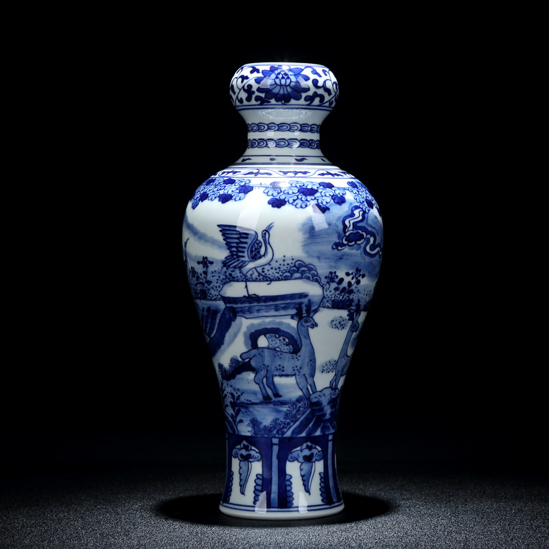 Jingdezhen porcelain hand - made ceramic vase with spring garlic furnishing articles study adornment archaize sitting room crane, deer may bottle