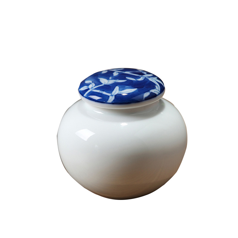 DH jingdezhen mini manual blue and white porcelain tea pot portable travel general ceramic seal storage caddy fixings