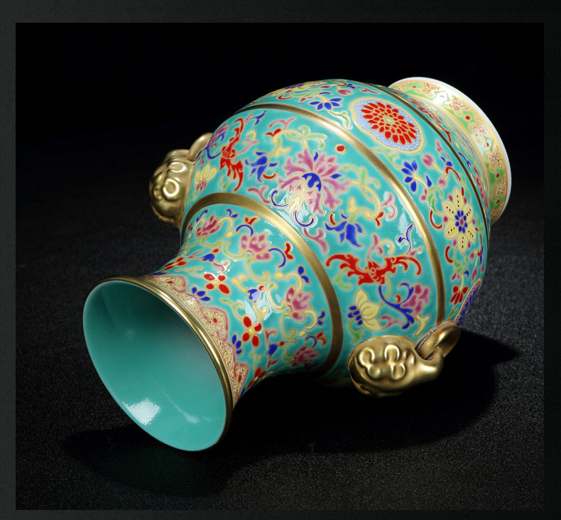 Jingdezhen hand colored enamel vase imitation the qing emperor kangxi gold flower grain like ear ring bottle