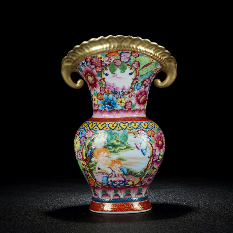 Jingdezhen ceramic vase imitation is the the qing emperor kangxi hand colored enamel flower gold flat bottles