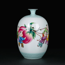 Jingdezhen ceramic vase retro countertop decoration pastel hand painted vase ornaments living room flower arrangement TV cabinet Classical