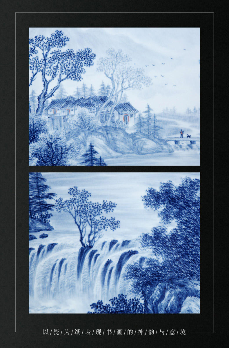 Jingdezhen porcelain plate painting blue and white porcelain plate painting landscape wind stream archaize sitting room adornment picture collection of pictures