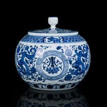 Jingdezhen Chinese ceramic tea cans sealed cans large household swing piece storage jar hand-drawn blue porcelain