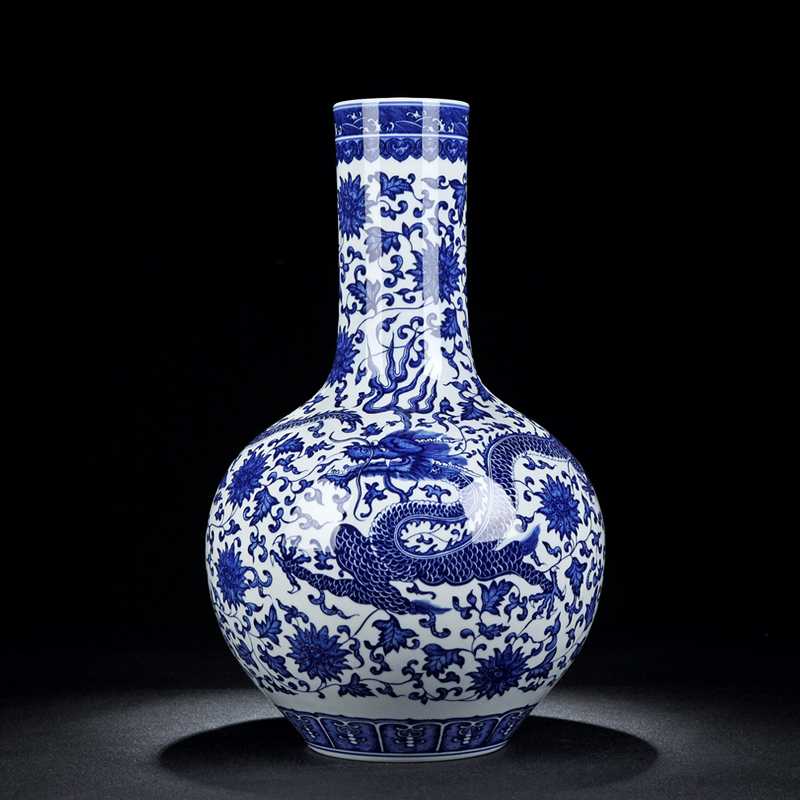 Jingdezhen blue and white porcelain vase imitation the qing qianlong heavy hand wear celestial dragon vase furnishing articles