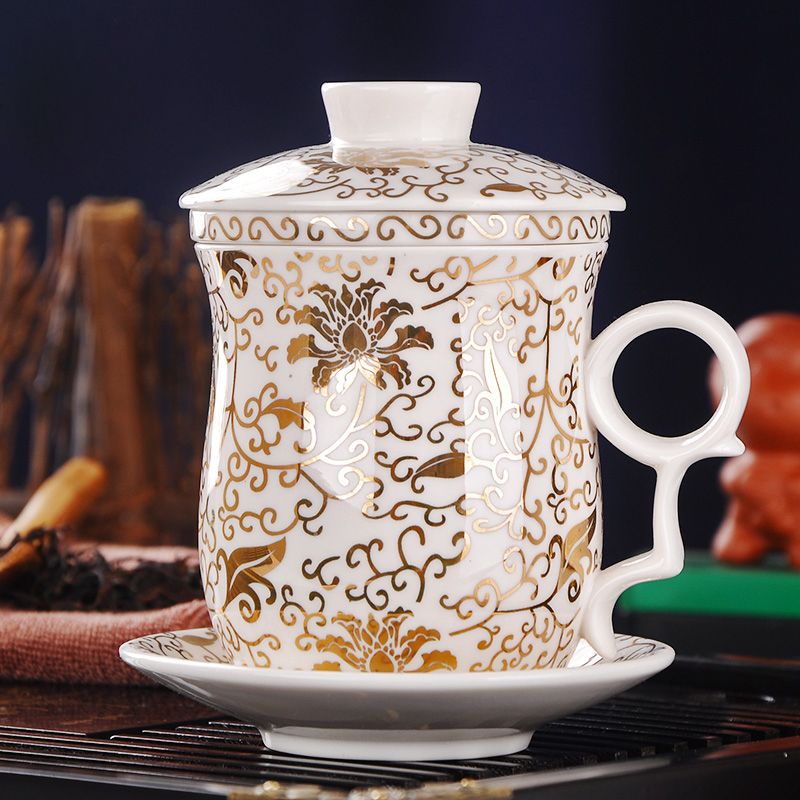 DH household jingdezhen porcelain ceramic cups set filter with cover office tea cups of tea cups