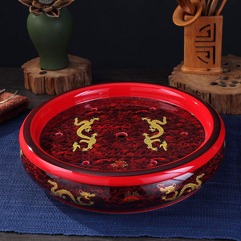 DH tea tray was jingdezhen ceramic household large double circular porcelain tea set accessories LanJinLong saucer dish single dish