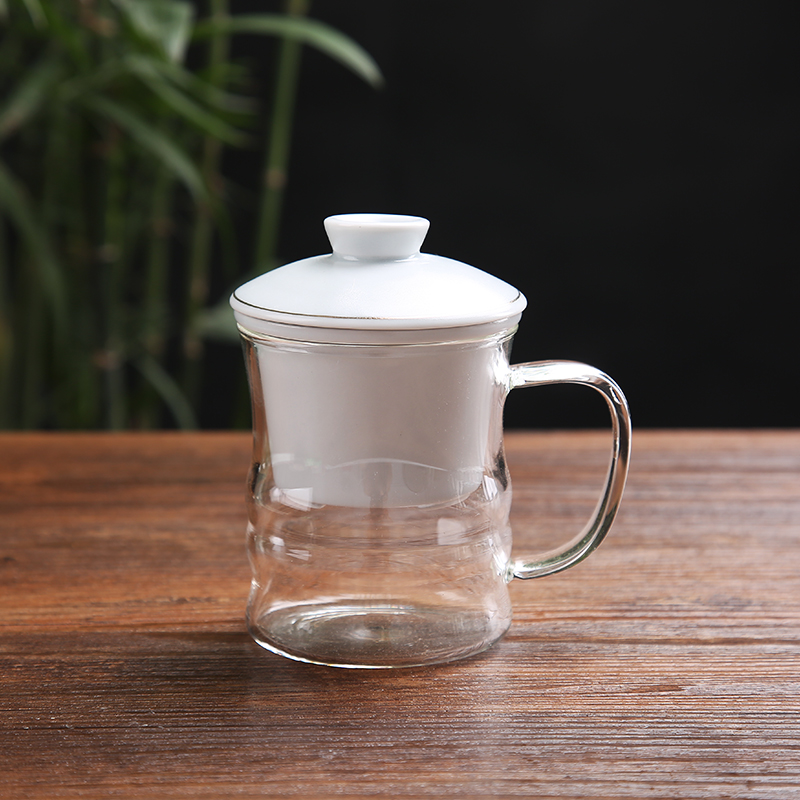 DH filtering household heat resistant ceramic cups transparent glass with cover tea cup flower tea cup set