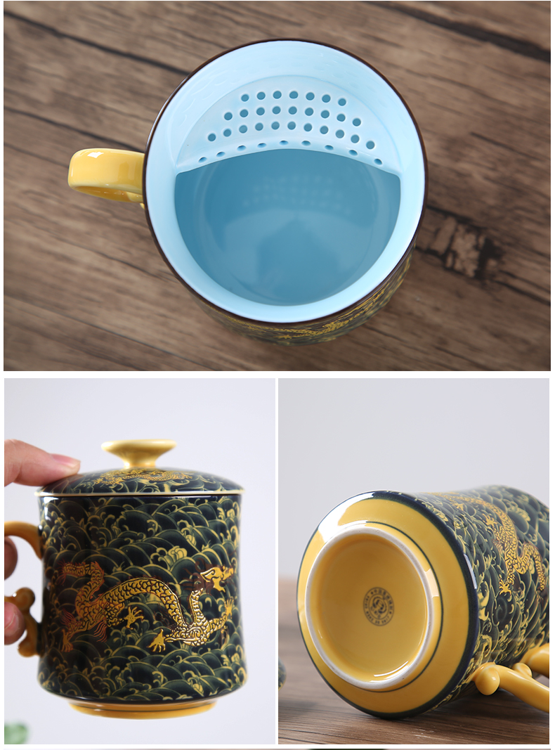 DH jingdezhen tea cups with cover tea household glass ceramic filter office large - capacity glass suits for