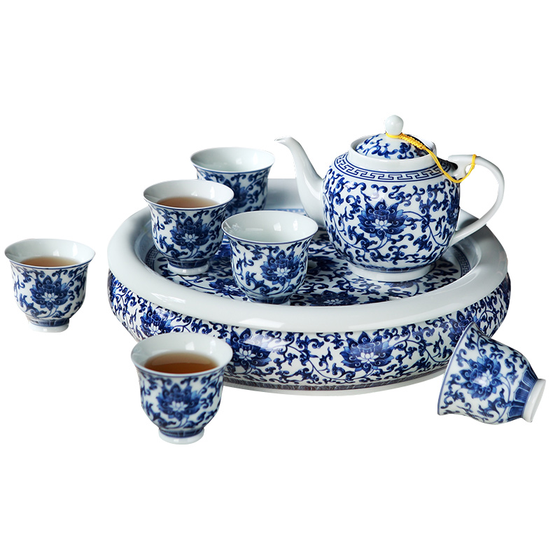 DH jingdezhen ceramic kung fu tea set suit household thin foetus glass teapot big tray of a complete set of tea cups