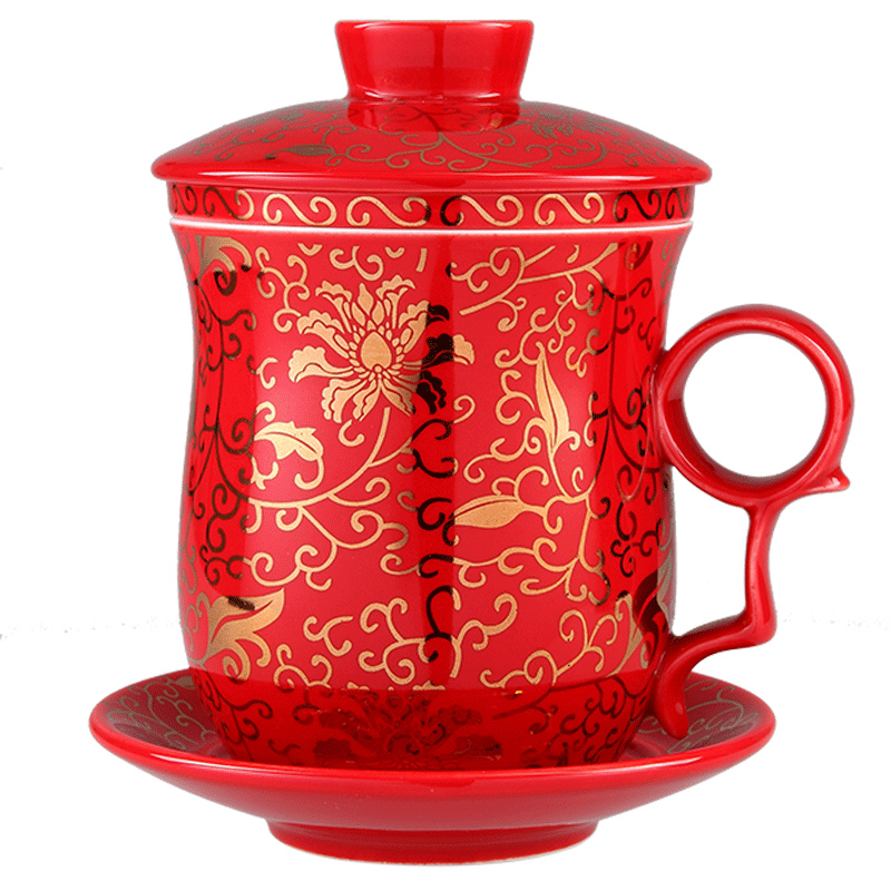 DH household jingdezhen porcelain ceramic cups set filter with cover office tea cups of tea cups