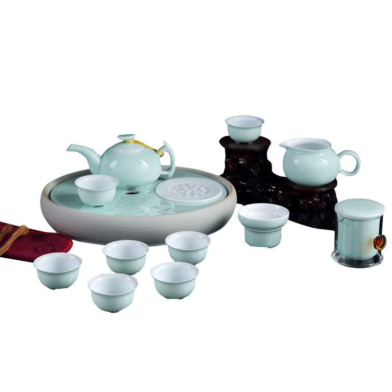 DH jingdezhen tea set ceramic kung fu tea tea tea tray of a complete set of celadon pot of a complete set of tea cups