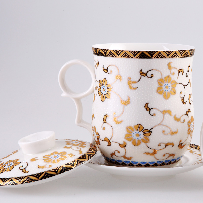 DH household cup of jingdezhen ceramic cup filter with cover office make tea cup four cups of suit