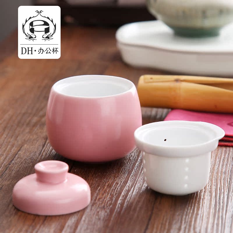 DH small mini double lovely jingdezhen ceramic cup office keller cups with cover filter tea cup