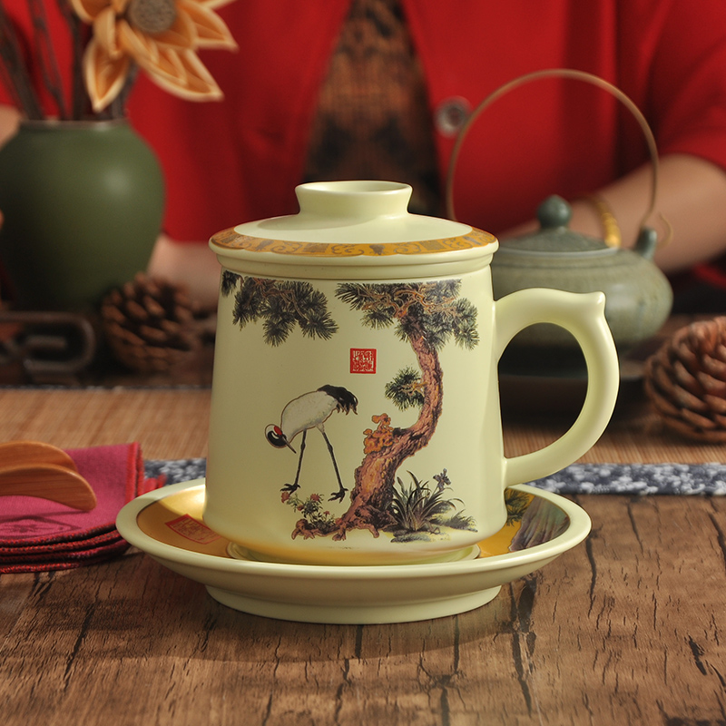 DH suit household glass ceramic filter tea cups large cup with cover office of jingdezhen big cups