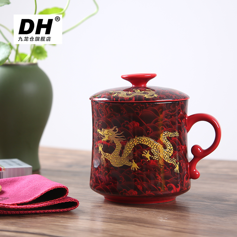 DH jingdezhen tea cups with cover tea household glass ceramic filter office large - capacity glass suits for
