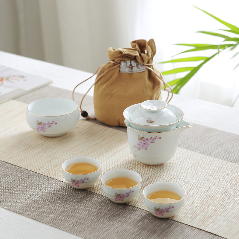 DH travel tea set suit portable package household contracted simple small ceramic cups kung fu tea tea, the teapot