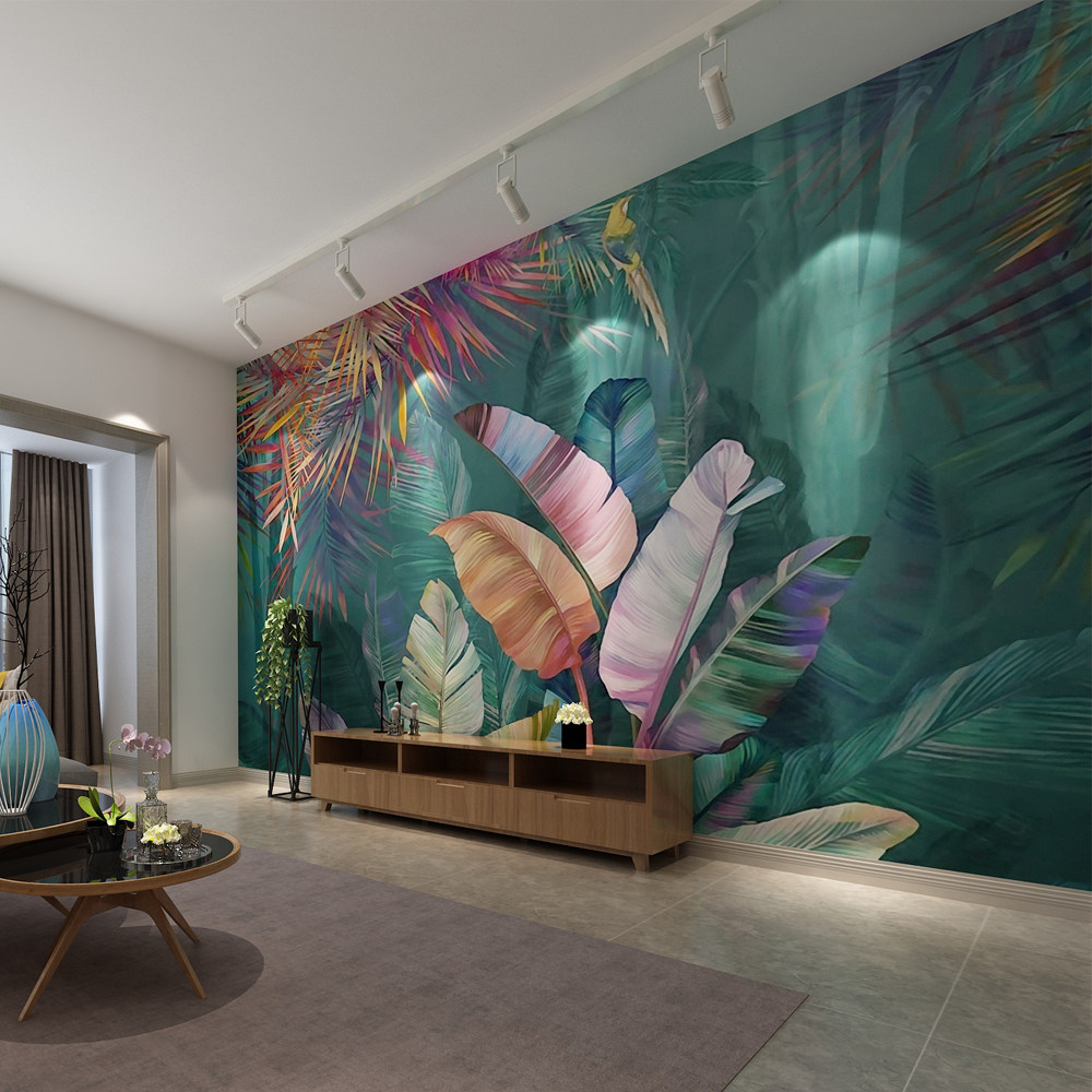 Nordic Modern Plantain Leaf Plant Custom Seamless Fresco Sofa Wall TV Background Wall Wallpaper Wall Cloth Whole