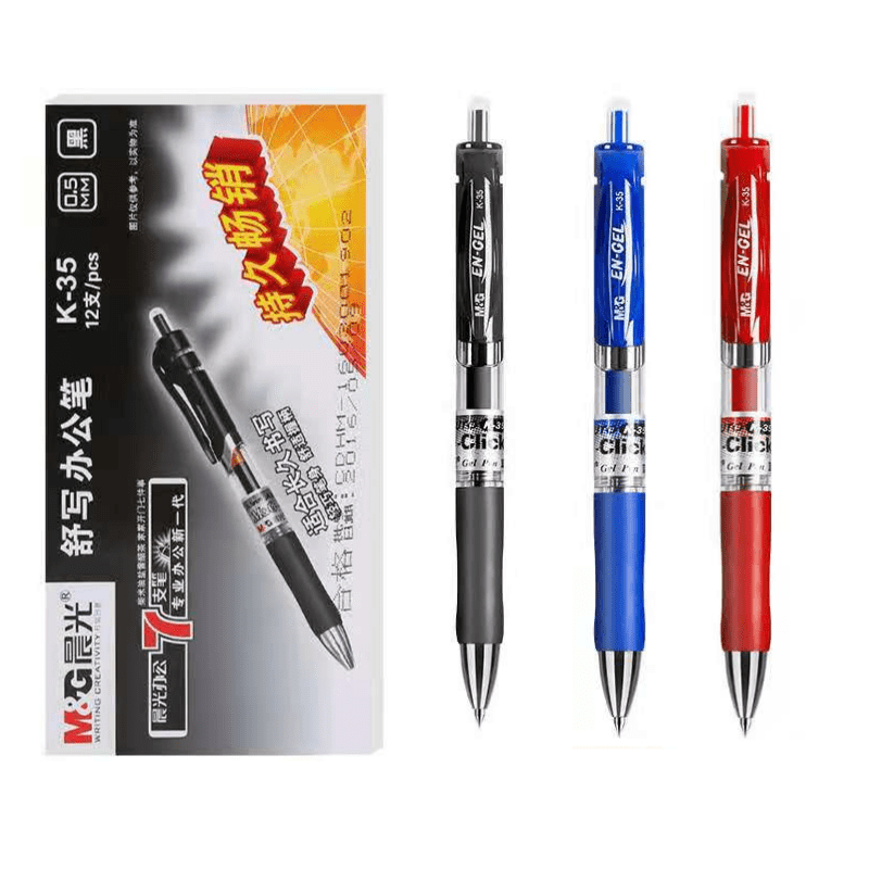 Chenguang K35 bullet plastic press blue and black water-based pen middle school students stationery red literary youth office business