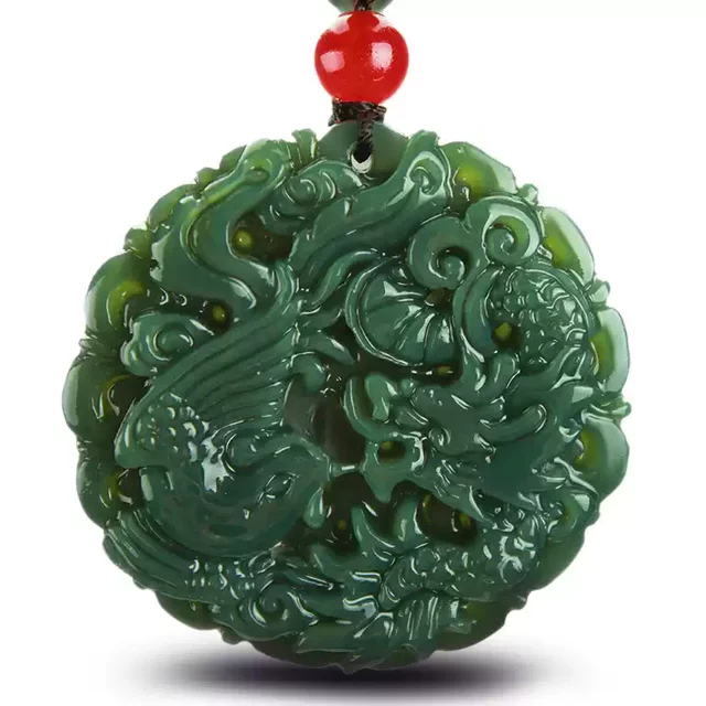 Natural Xinjiang Hotan jade green jade dragon and phoenix jade pendant for male and female couples, a pair of jade pendants, waist pendants, ancient style necklace pendants