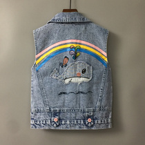 Girl Cowboy Waistcoat Spring New Vest Princess Marclamping Soft Cowboy CUHK Girl Girl Jacket Kan Shoulder Spring Autumn