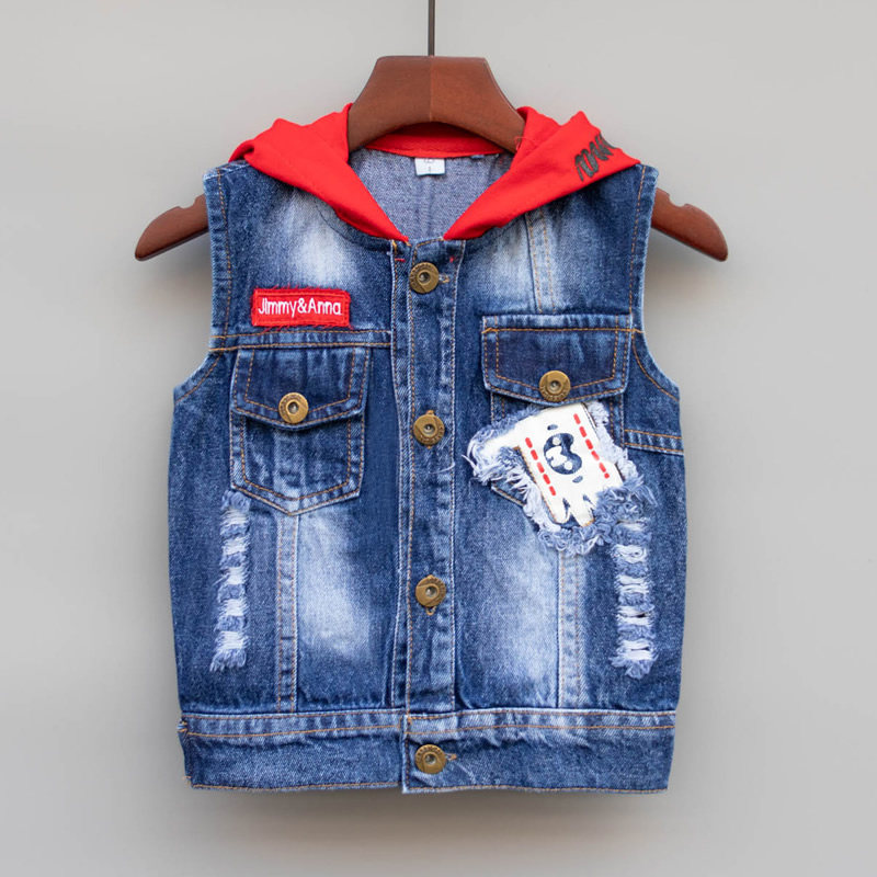 Spring Child Clothing Boy Cowboy Waistcoat 2022 Spring Autumn Thin children's vest jacket CUHK Tong Baby Shoulder Tide