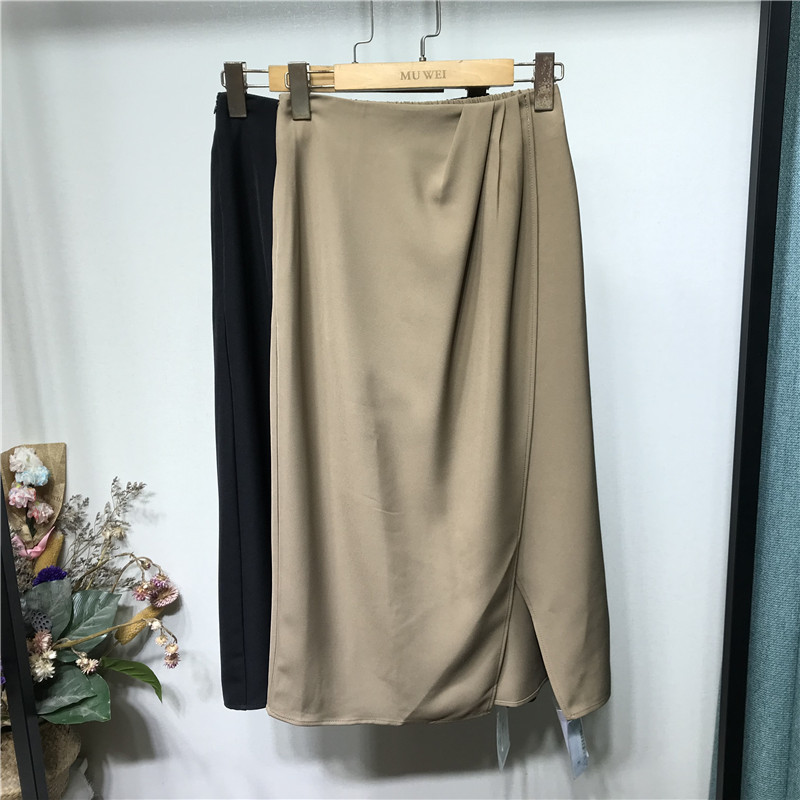 Mewei Home J Autumn New Style Elastic Side Zipper Pleated Side Slit Feminine High-Waist Skirt D901