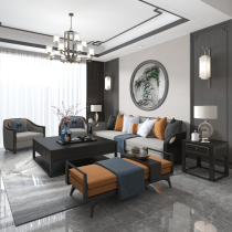 New Chinese sofa combination modern living room light luxury wooden fabric precious villa Zen mode room package