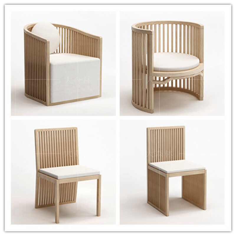 New Chinese solid wood single-person sofa chair minimalist corner of modern hotel sales building reception to negotiate table and chair combination