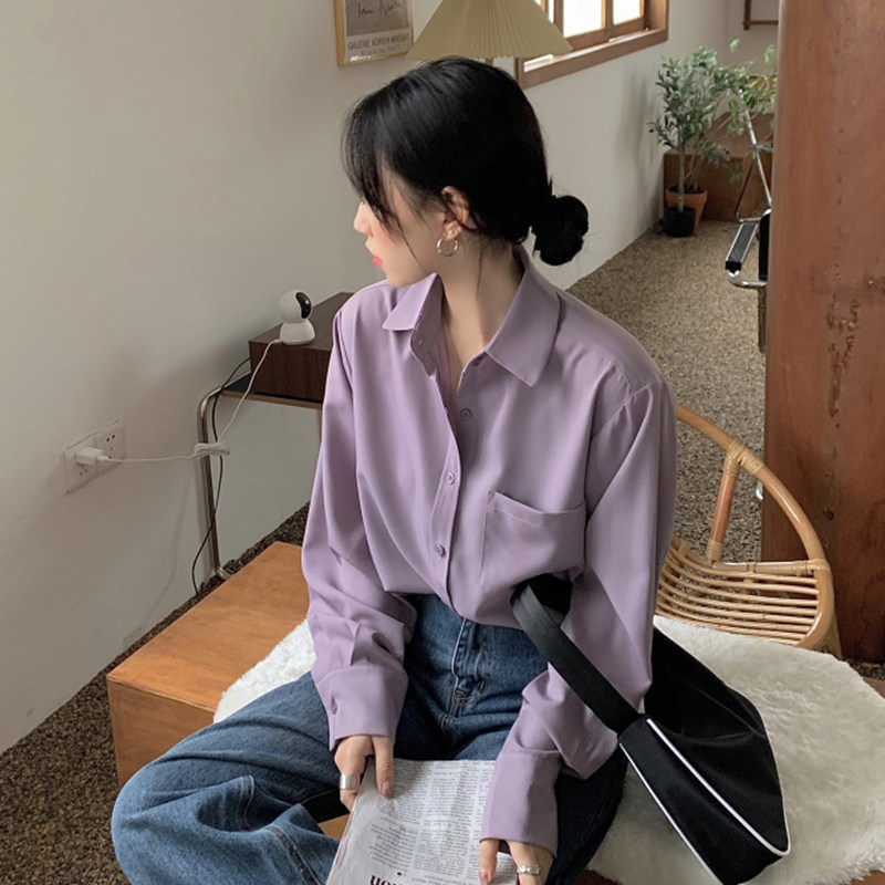 Purple chiffon shirt for spring and autumn 2022 new suit with Han Feng design feeling salt long sleeve clothes