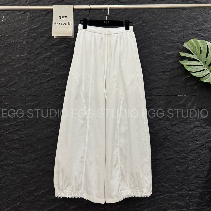 High-End European Goods 2026 Summer New Style Elastic Waist Drawstring Lace Casual Balloon Pants Women's Straight-Leg Lantern Wide-Leg Pants