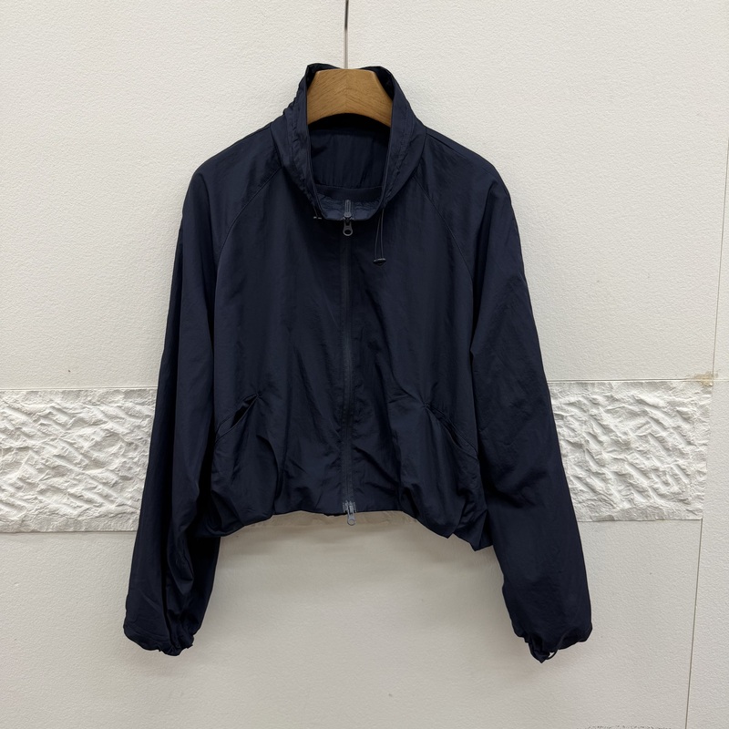 European Station 2026 Spring/Summer New Style Stand Collar Short Simple Drawstring Hem Loose Slimming Thin Sun Protection Jacket for Women