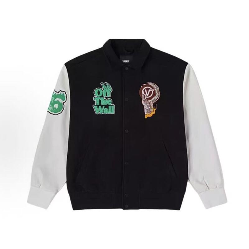 Vans Comfortable and Versatile Casual Unisex Vans Jacket Embroidered Jacket Casual Baseball Vn000Gp5Blk