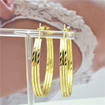 2022 new large ring earrings three rows of embossed rings for women European and American fashion large circle without ear-and-ear-in-ear ornaments