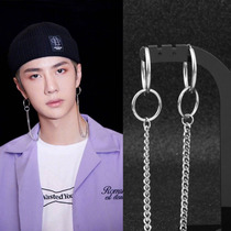 Wang Yibo with earrings hanging chain necklace Net red anchor a sexual cold wind earrings earrings earrings ear clip male