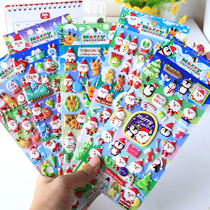 A full set of 12 Flash Music Christmas Stickers Gift Christmas Three-dimensional Bubble small paste painting Kindergarten reward post paper