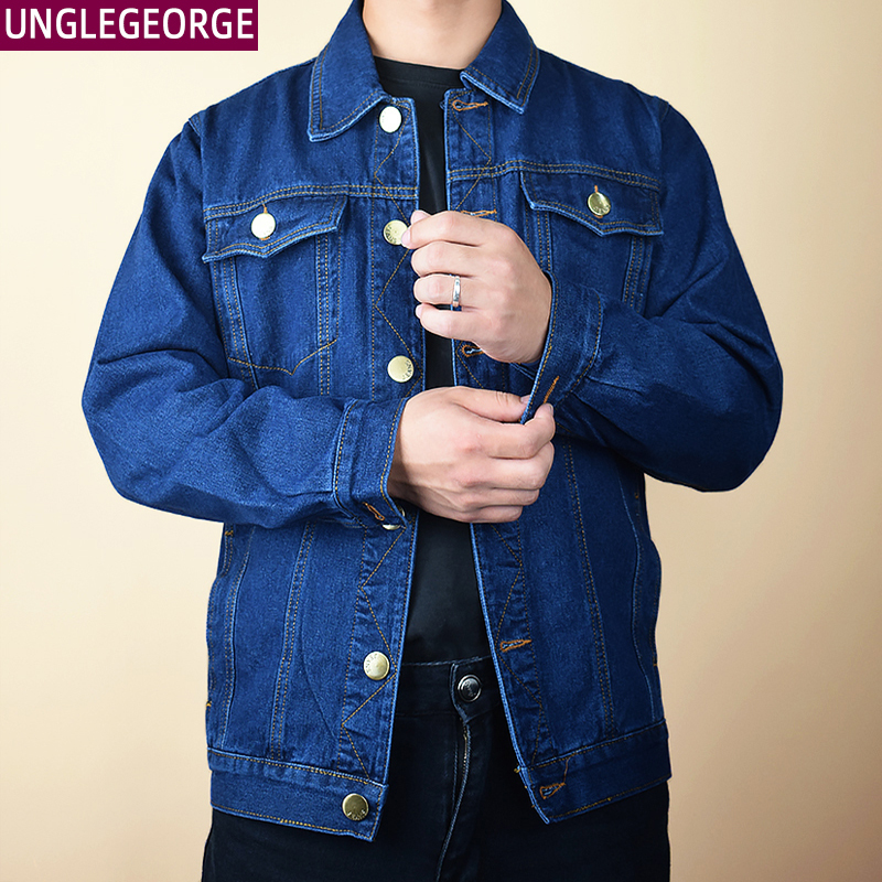 Cotton Denim Jacket for Men, Thick Spring and Autumn Men's Coat, Middle-Aged Dad's Denim Jacket, Workwear Top for Men