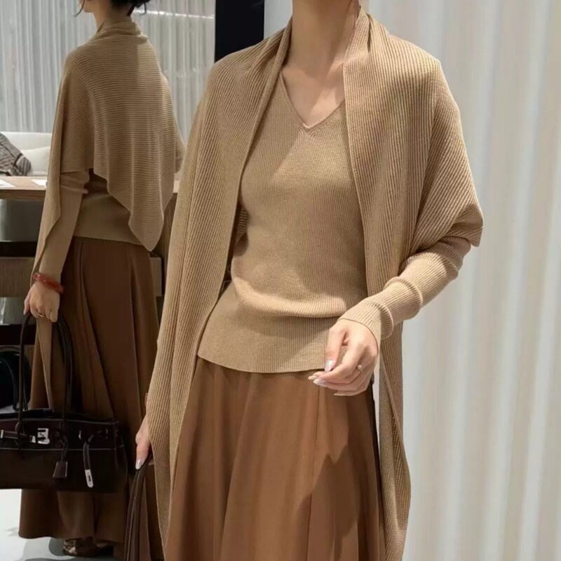 Hepburn Hepburn Shawl Knit Sweater Two-Piece Set for Women, Autumn French Style, V-Neck Slim Fit Base Top