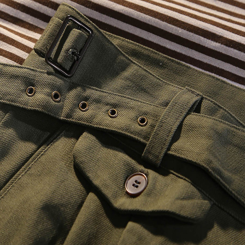 Spring and Summer New Gurkha Casual Trousers, Olive Green Cotton Slim-Fit Straight Nine-Point Pants for Men
